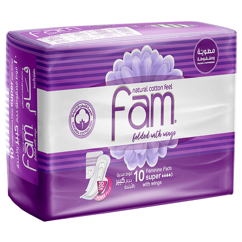 Fam Natural Cotton Feel Maxi Thick Folded with Wings Super Sanitary Pads 10 pcs