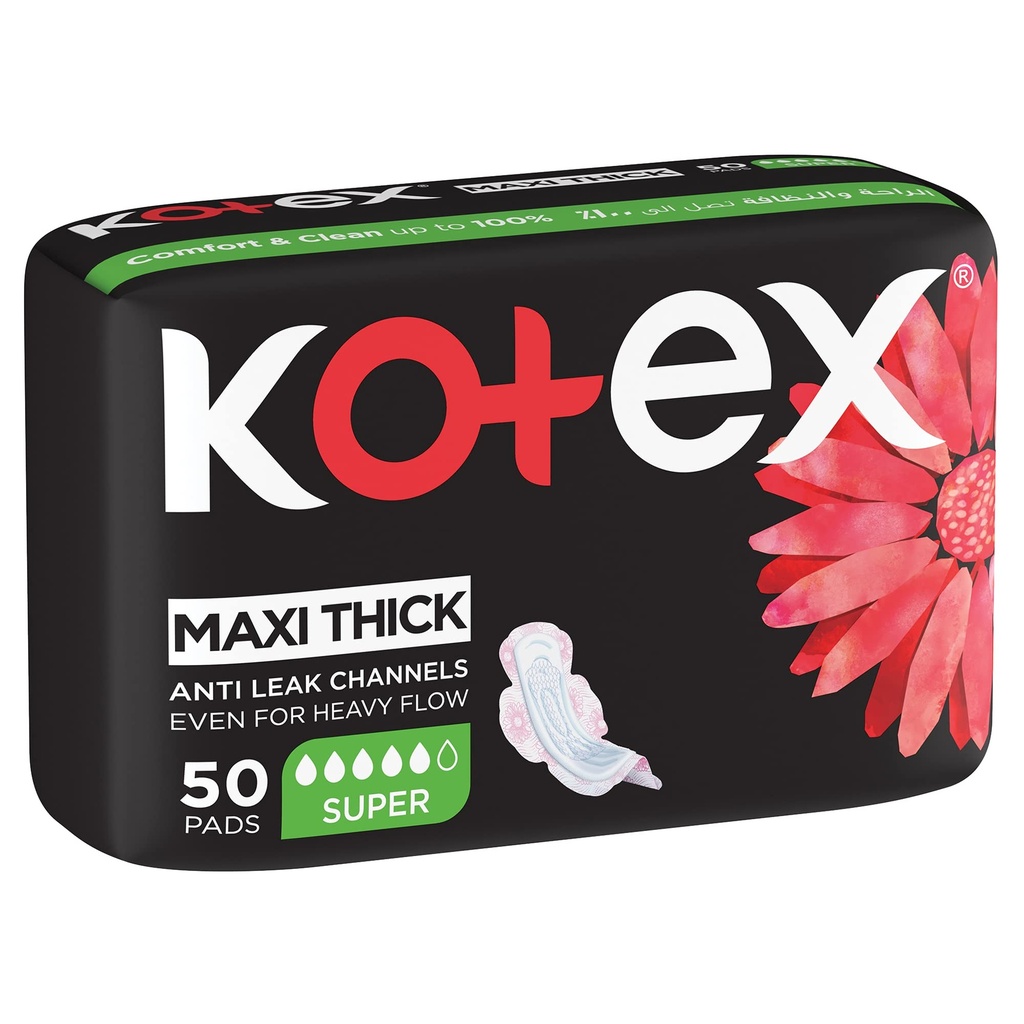 Kotex Pads Maxi Thick Super With Wings 50 pads