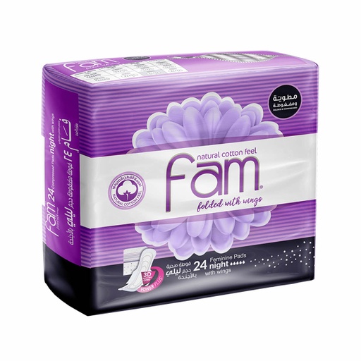 [611396] Fam Natural Cotton Feel Maxi Thick Folded with Wings Night Sanitary Pads 24 pcs