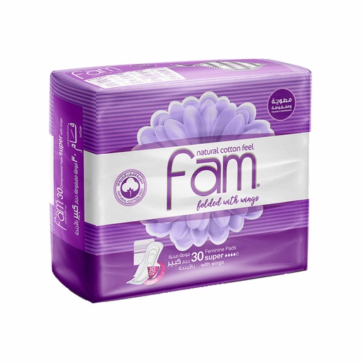 [611404] Fam Natural Cotton Feel Maxi Thick Folded with Wings Super Sanitary Pads 30 pcs
