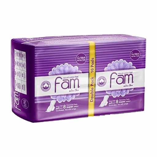 [615352] Fam Natural Cotton Feel Maxi Thick Folded with Wings Super Sanitary Pads 16 pcs